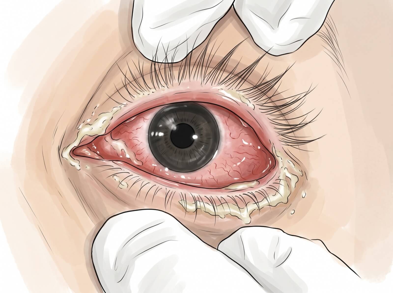 Illustration médicale d'une conjonctivite purulente d'origine gonococcique.