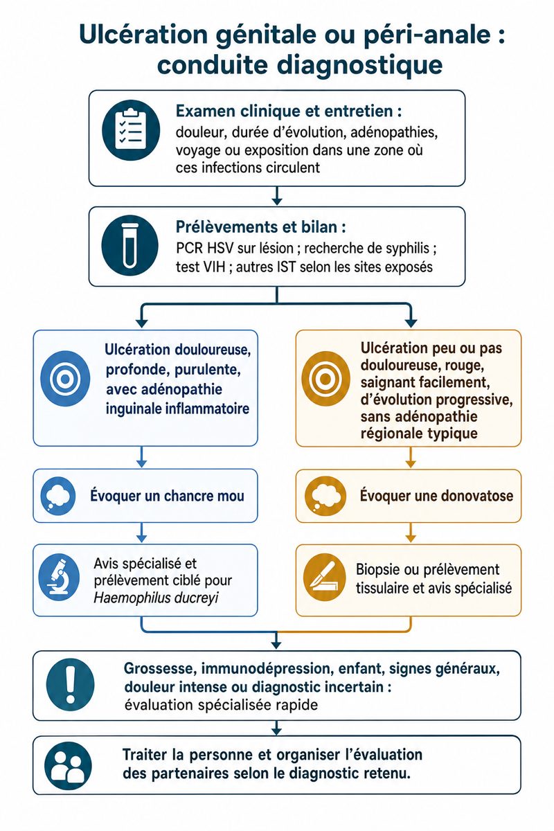 Organigramme diagnostique devant une ulcération génitale ou péri-anale