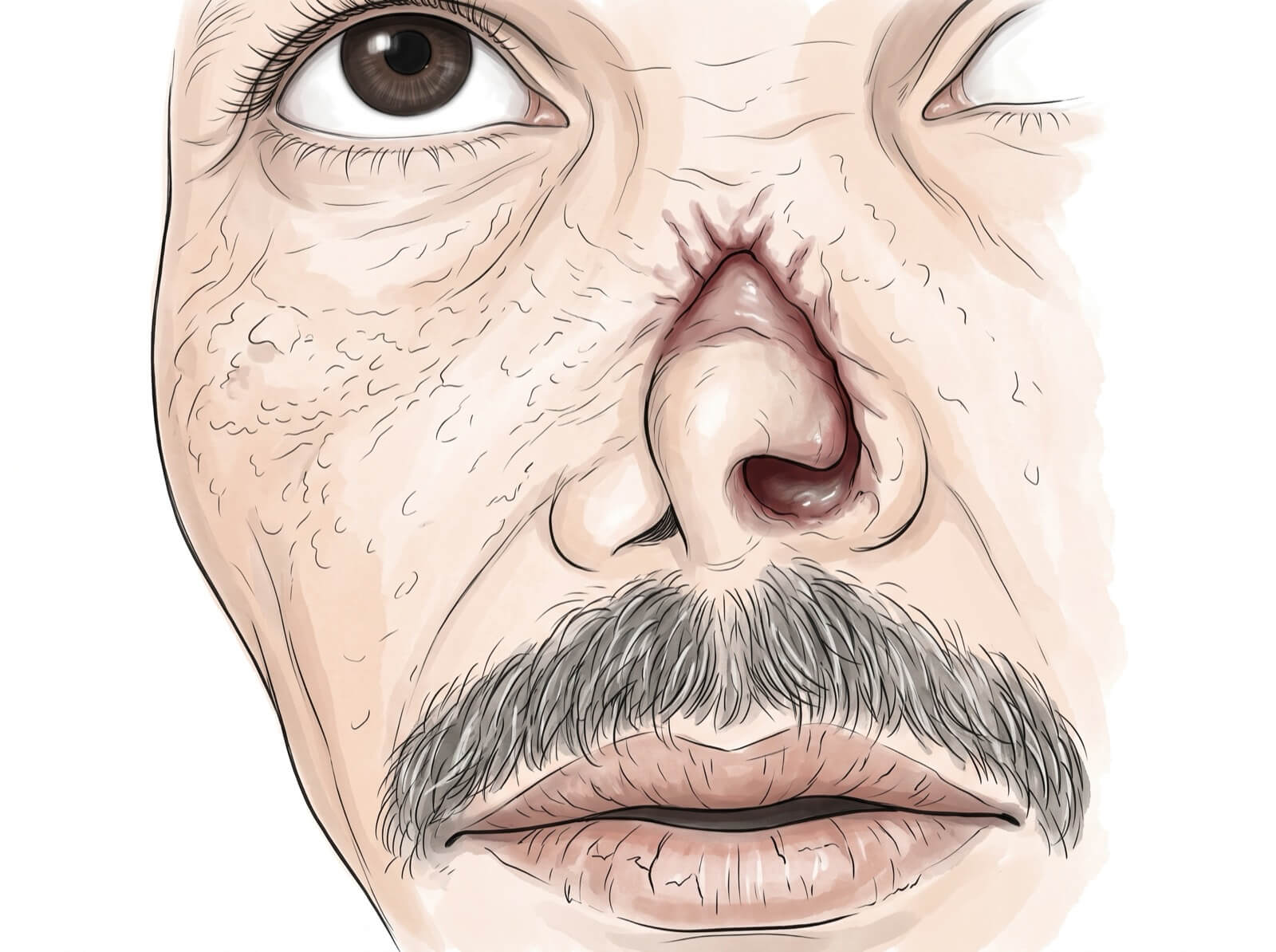 Illustration médicale d'une gomme nasale de syphilis tertiaire.